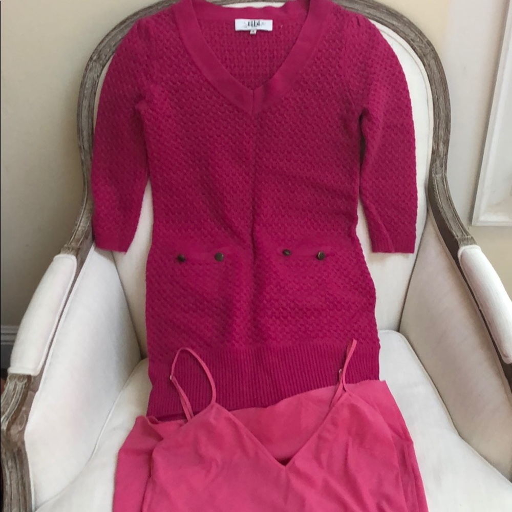 Pink Tibi sweater dress with matching slip